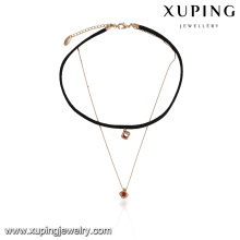 43631 New arrival nice women jewelry two layers gold chain and leather choker cage Synthetic spinel pendant necklace